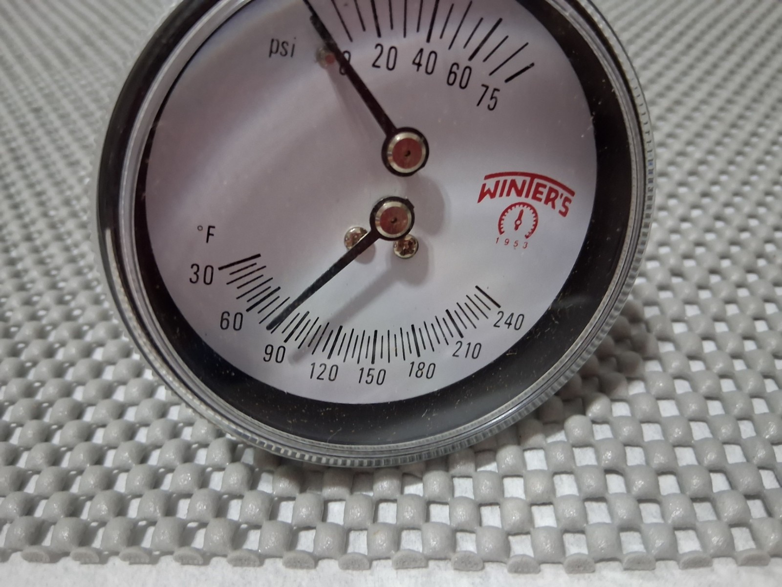 NOS Tridicator Gauge 30 – 240 F 0-75 psi 1/4″ NPT w/ Extension 3″ Dial
