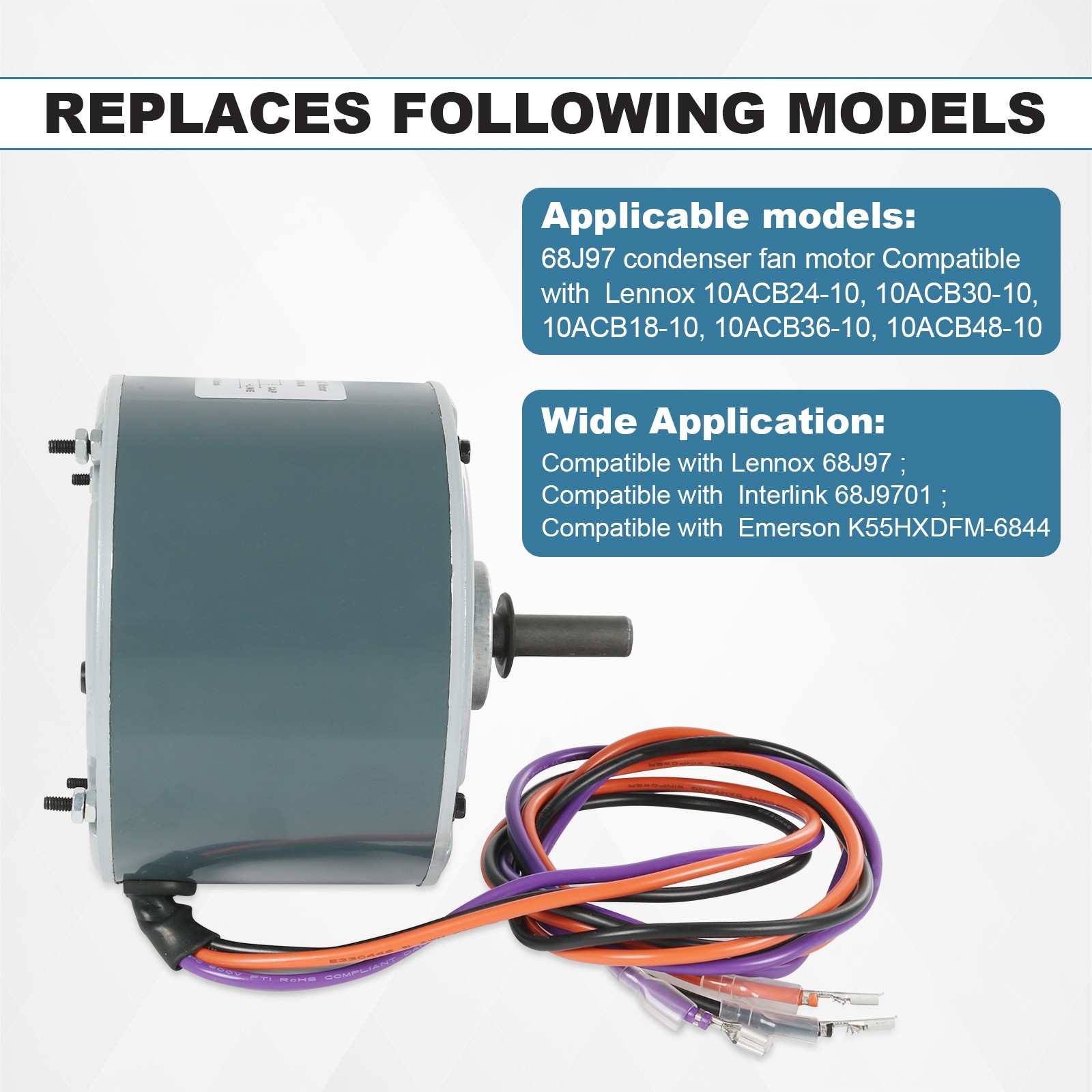 Condenser Fan Motor, 1/6 HP, 208-230 Volts For Lennox 68J97 – Interlink 68J9701