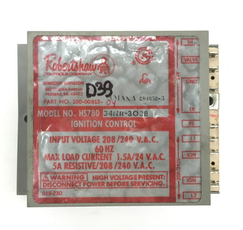 Robertshaw HS780 34NR-308B 100-00813-04 Amana C64858-3 Ign. Cont. Module #D39