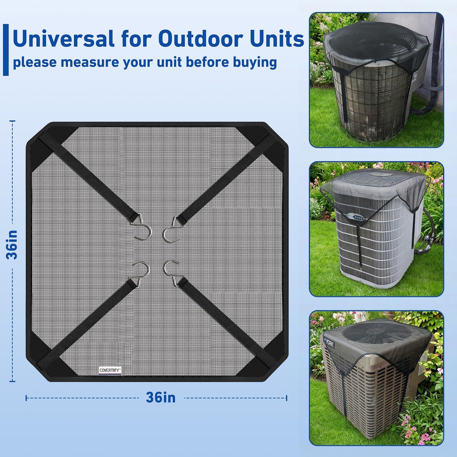 COVERTIFY Central Air Conditioner Covers for Outside, 36”x36”, Black