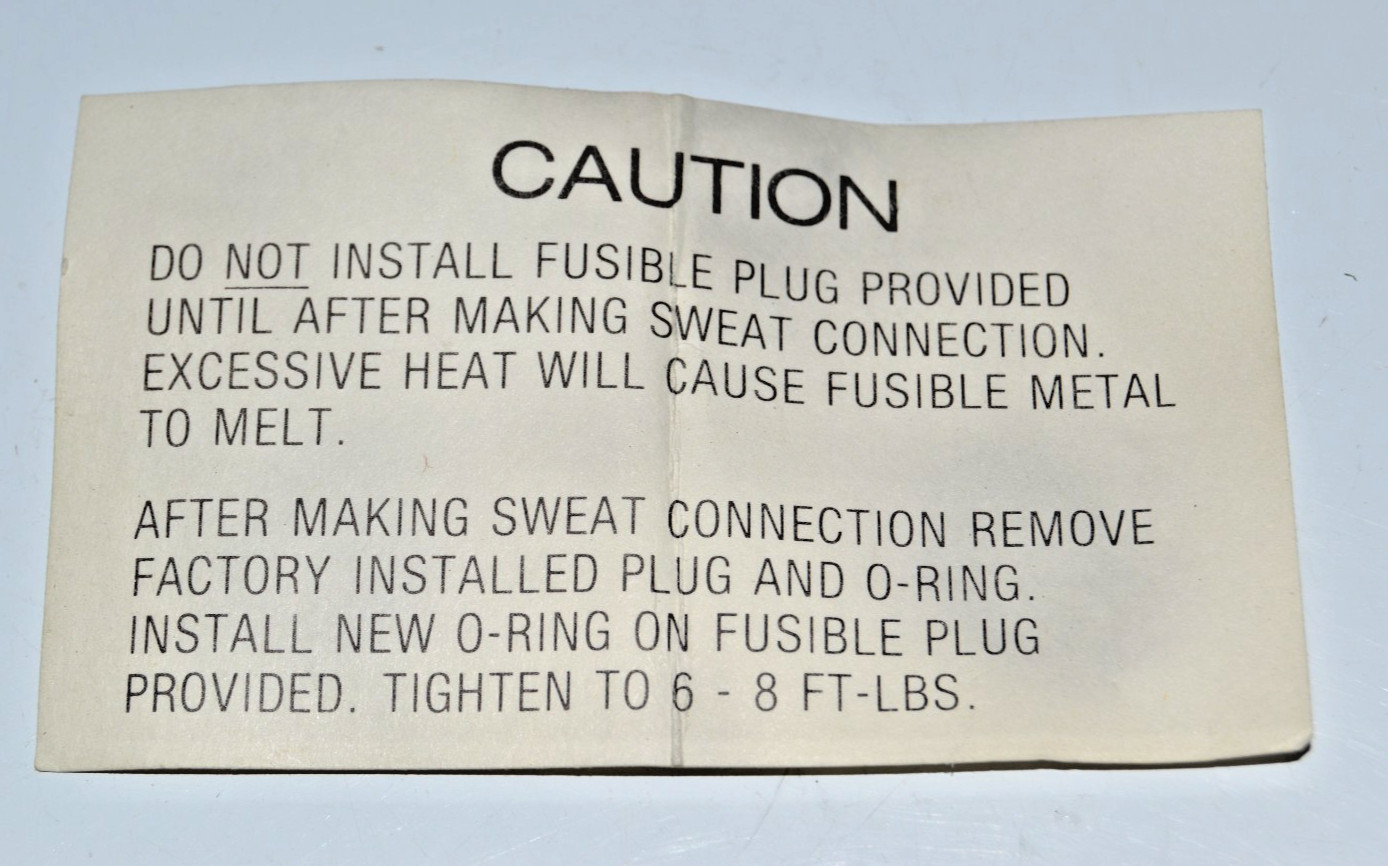 KENMORE/SEARS FUSIBLE BRASS PLUG 362° 3/8″-24 FINE Thread with O-RING, NEW