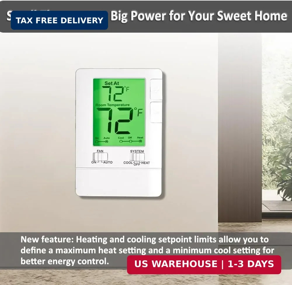 Digital Non-Programmable Thermostat for Home Single-Stage Systems, 1 Heat/1 Cool