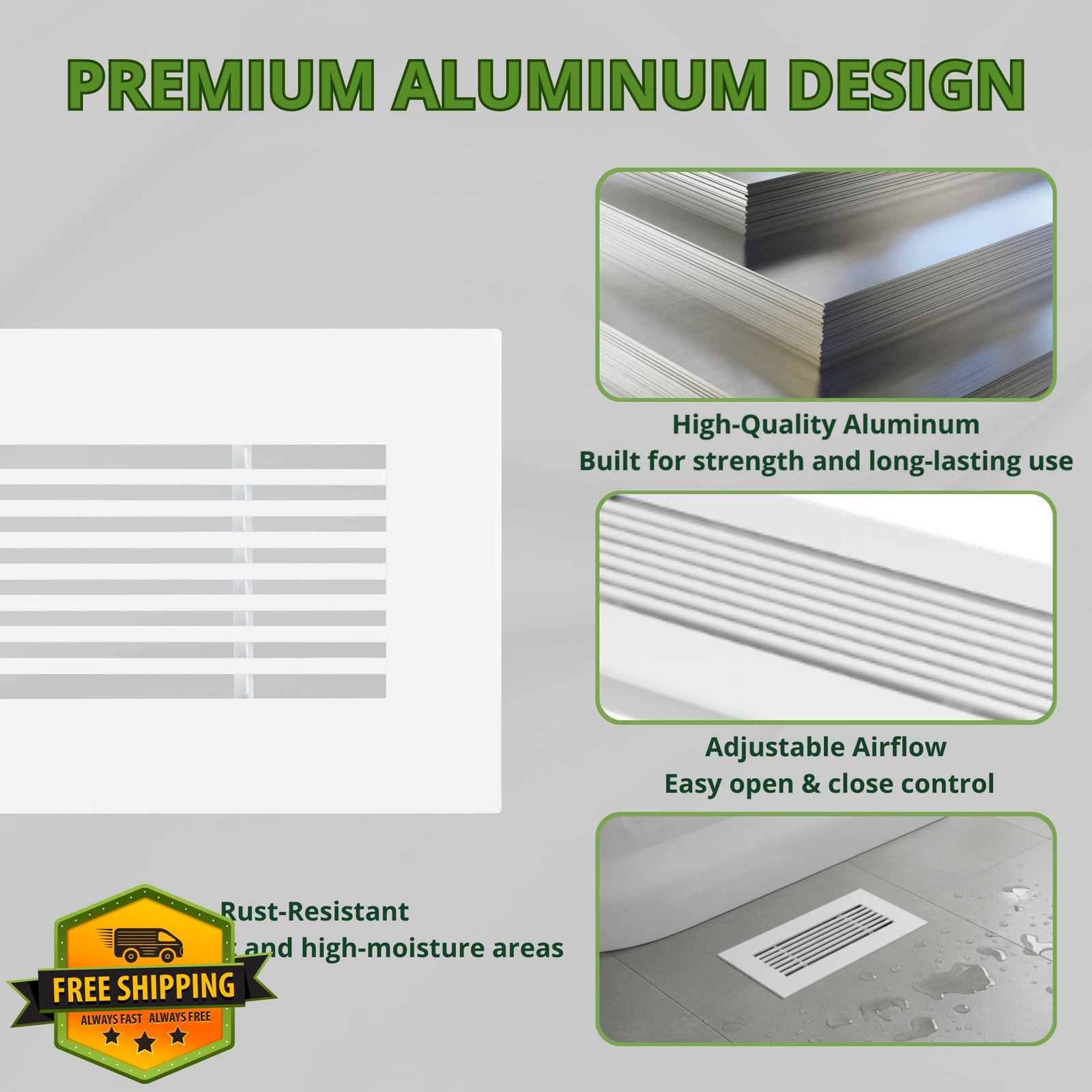 GREEN VENT White 4×10 Grille Floor Vent