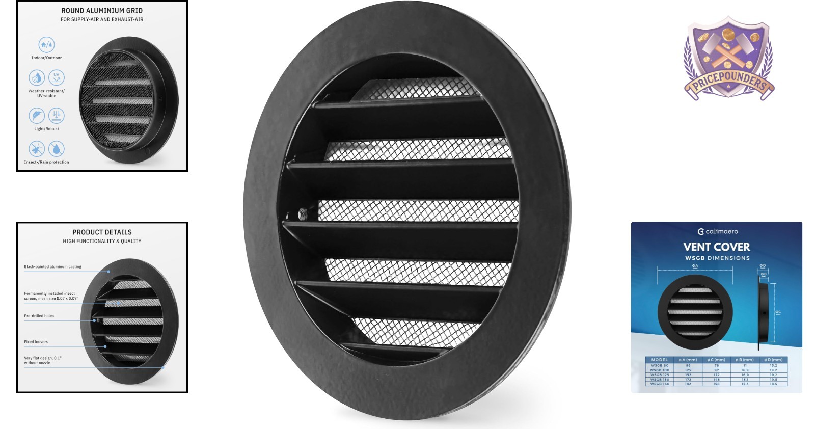 4 Inch Black Aluminum Soffit Vent Cover with Insect Screen for Metal Ducts