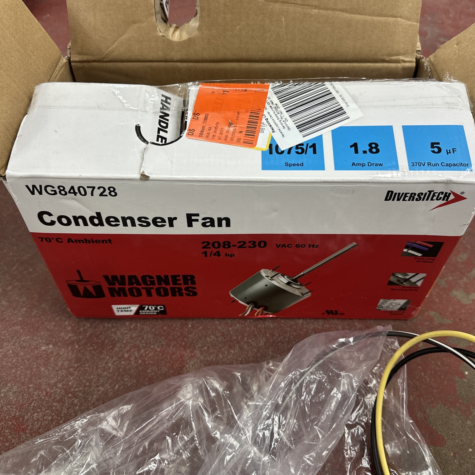 Wagner WG840728 Condenser Fan Motor 1/4 HP 208-230V HVAC Replacement