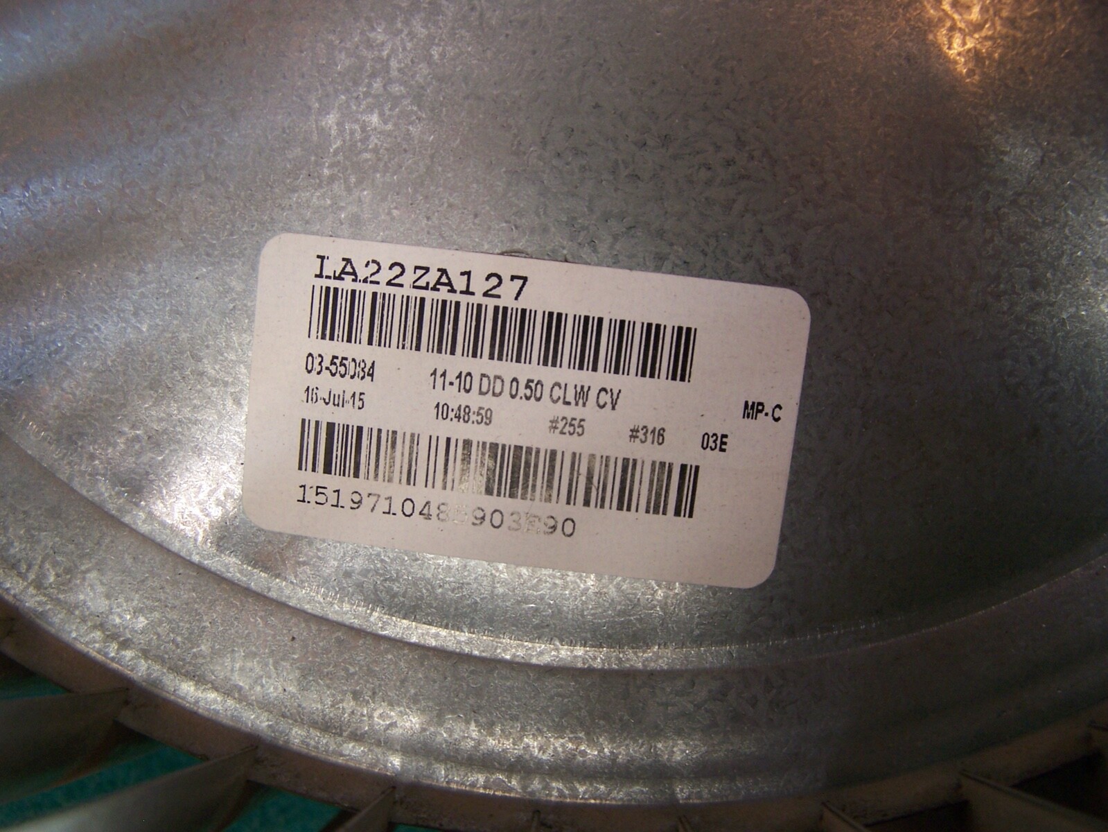 Carrier OEM blower wheel LA22ZA118 LA22RA103 11-10 DD 0.50 CW CV Squirrel cage