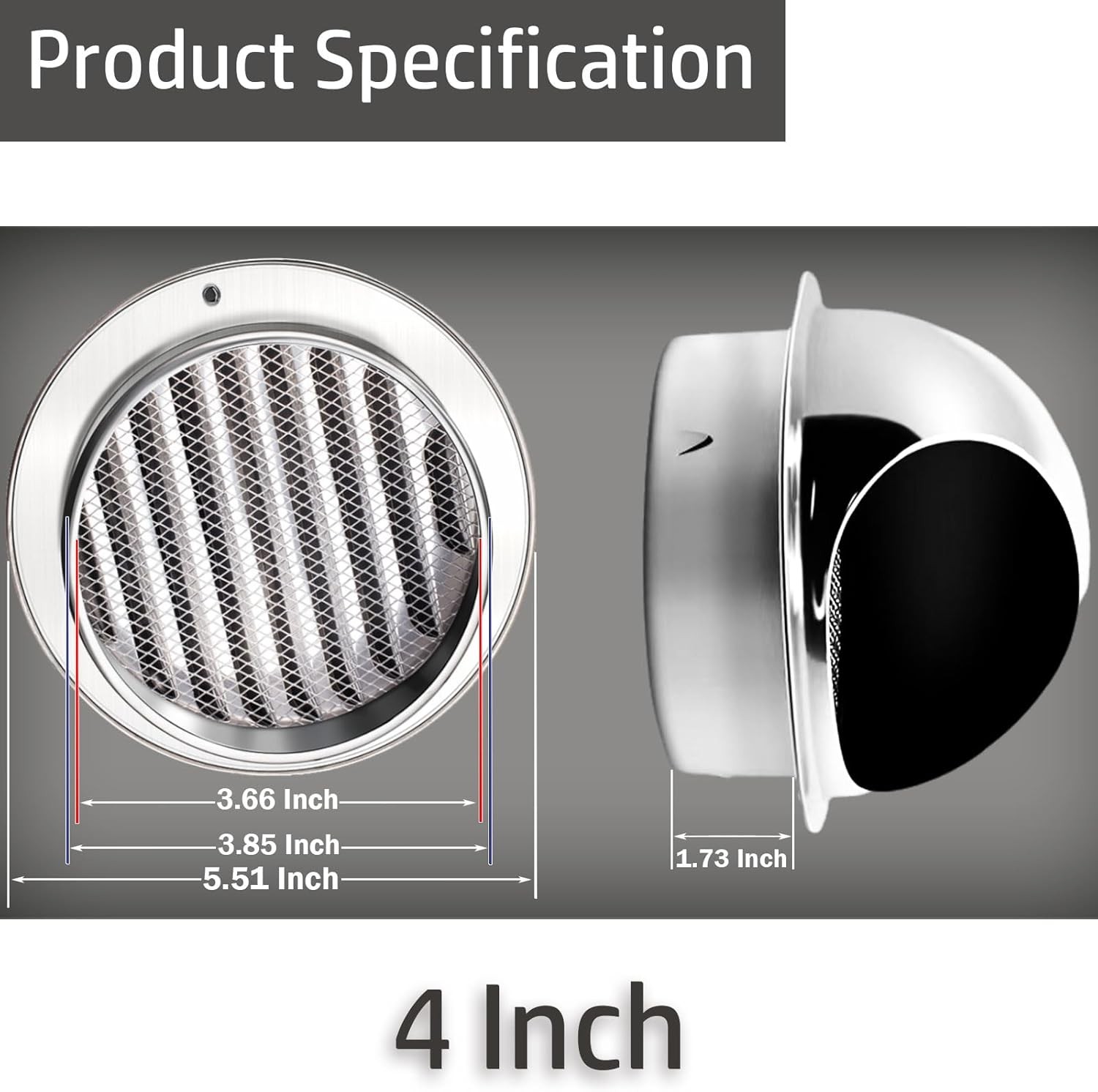 4 Inch Dryer Vent Cover Metal Stainless Steel Round Wall Vent Outside Caps for