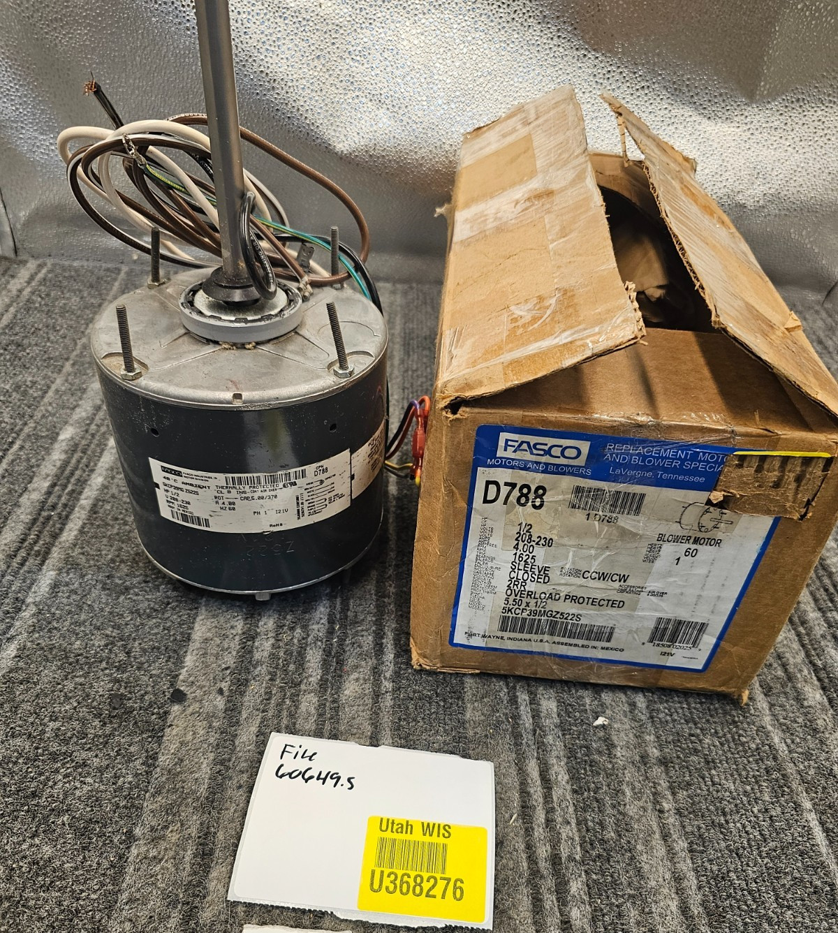 Fasco D788 Blower Motor HP 1/2 208-230V RPM1625 5KCP39MGZ522S Sleeve Closed