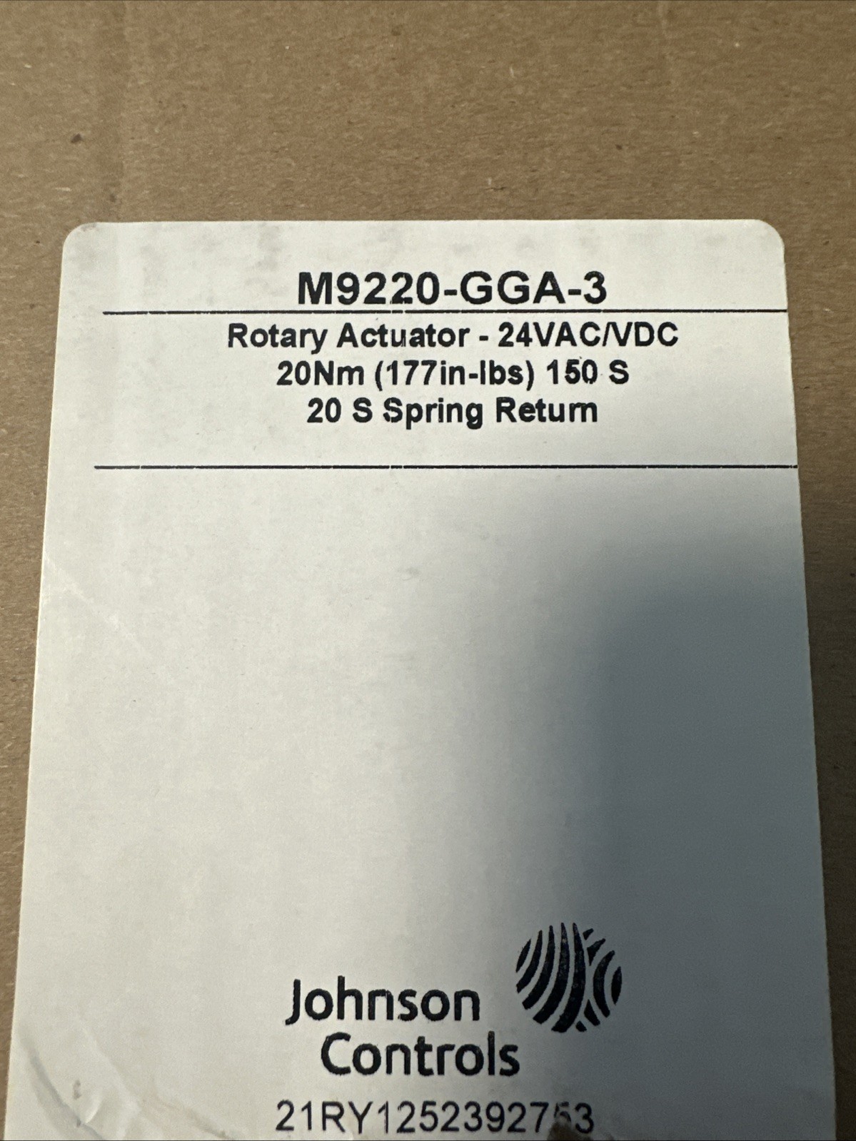 Johnson Controls M9220-GGA-3 24V Proportional Spring Return Actuator (177 lb-in)