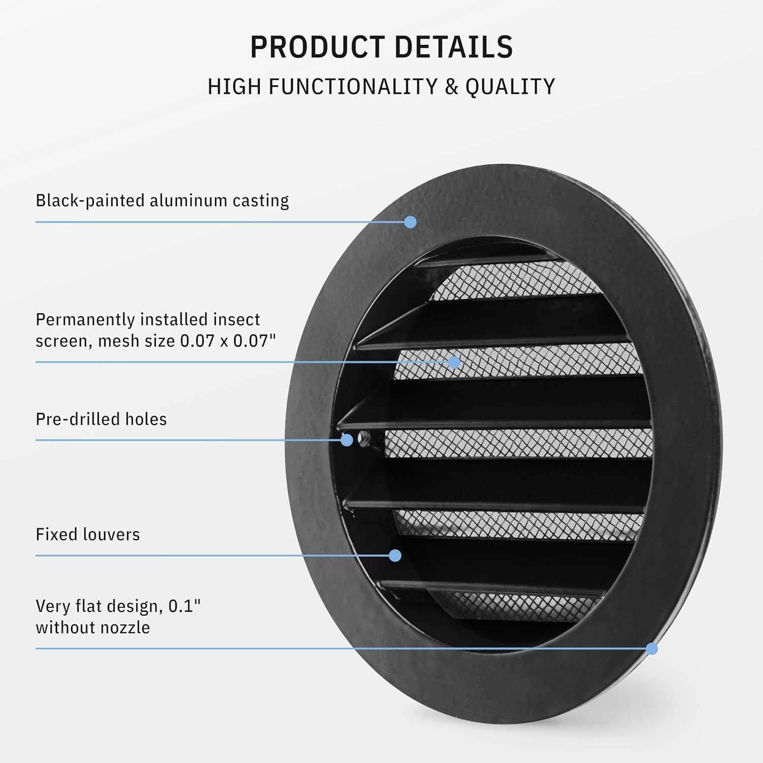 4 Inch Black Aluminum Soffit Vent Cover with Insect Screen for Metal Ducts