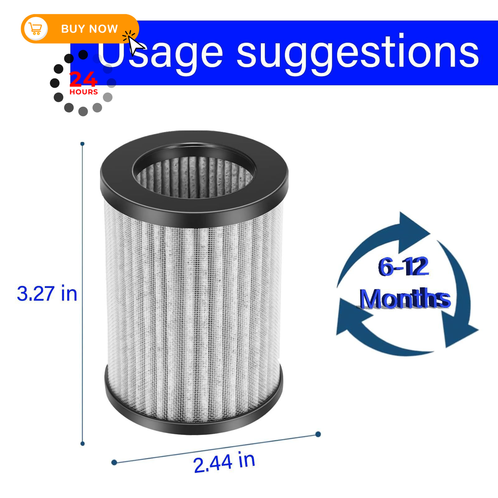 4 Pack PureZone Mini Portable Replacement Filter for Pure Enrichment PureZon…