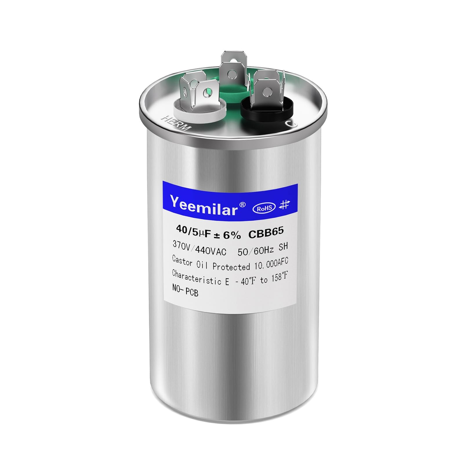 40+5 uF 40/5 MFD ±6% 370V/440V CBB65 AC Capacitor, Dual Run Round Capacitor…