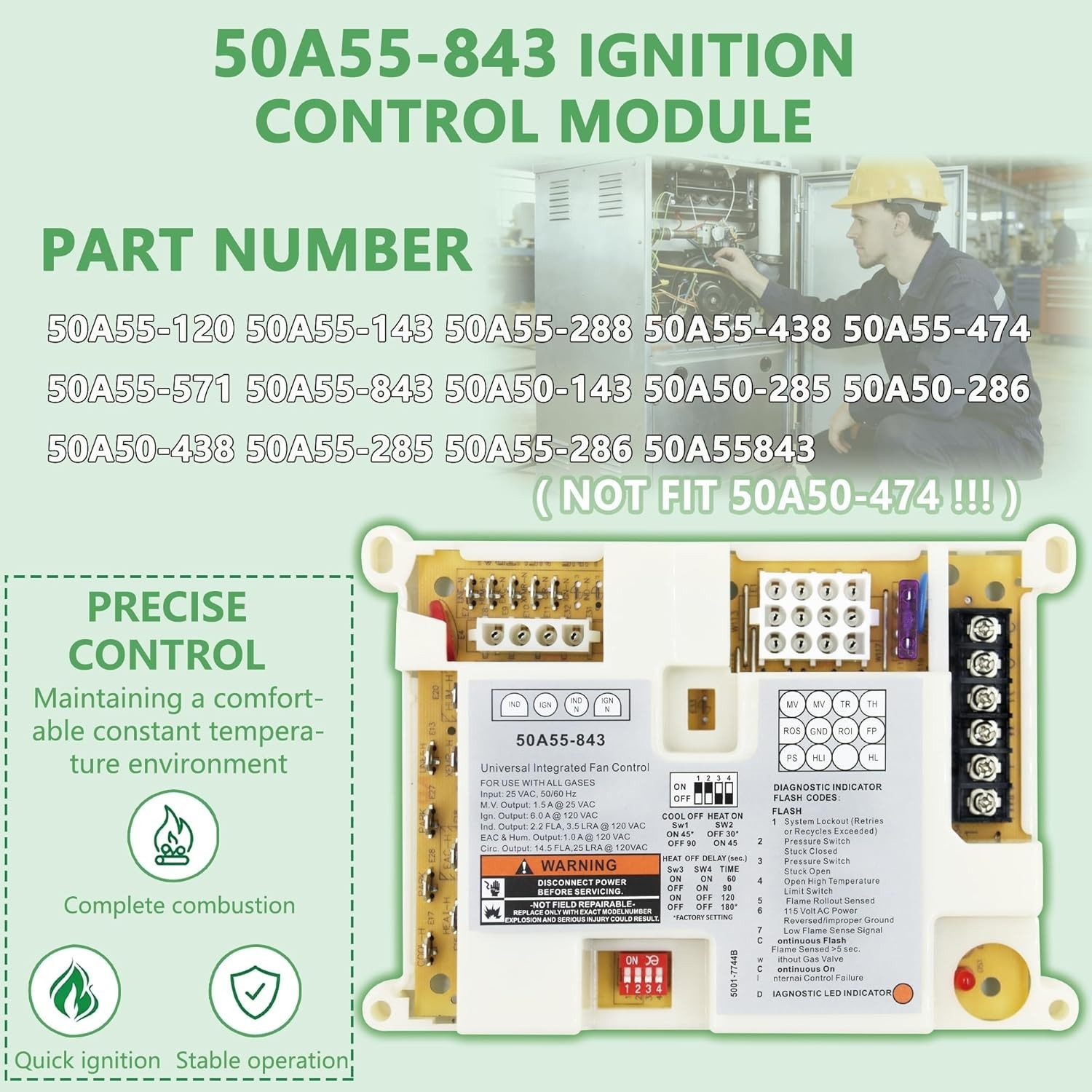 Replacement for White-Rodgers 50A55-843 Furnace / Ignition Control Board MORE!