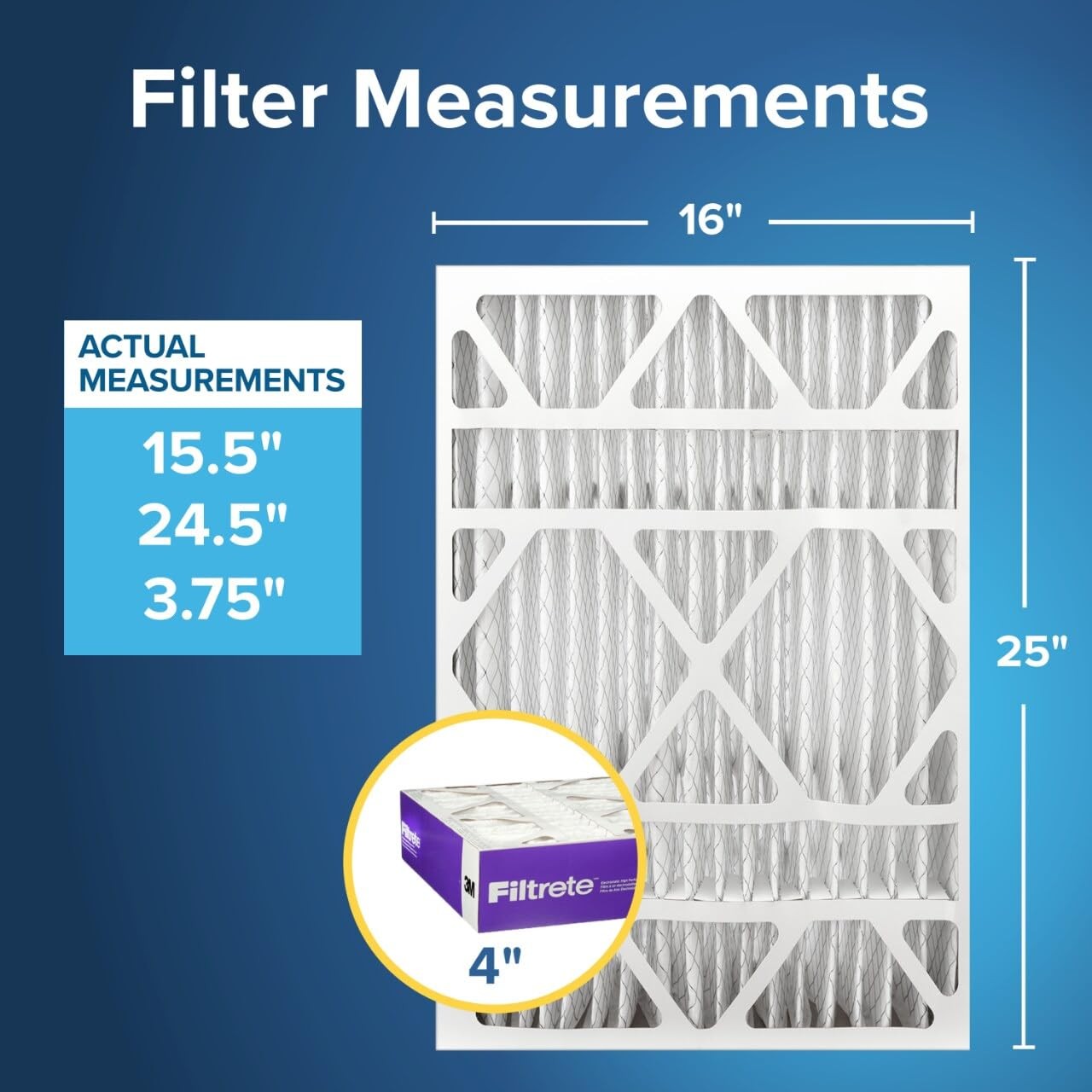 Filtrete 16x25x4(SlimFit), AC Furnace Air Filter, MPR White