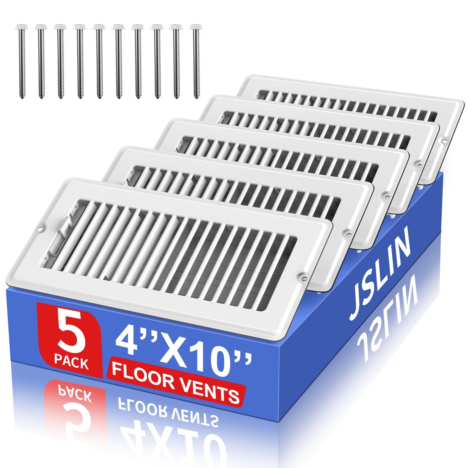 4×10 Floor Register – 5 Pack Vent Covers for Home White 5 Pack,