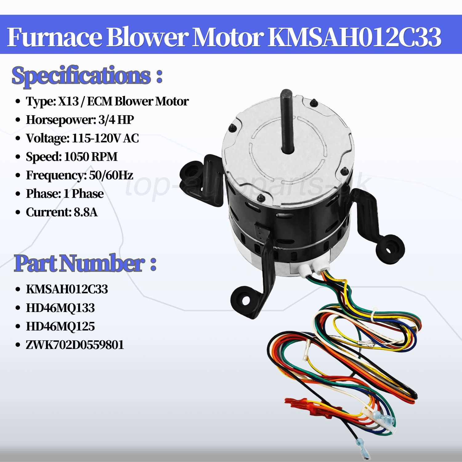 3/4 HP Upgraded X13 Furnace Blower Motor for Broad-Ocean 1050 RPM 115-120V NEW