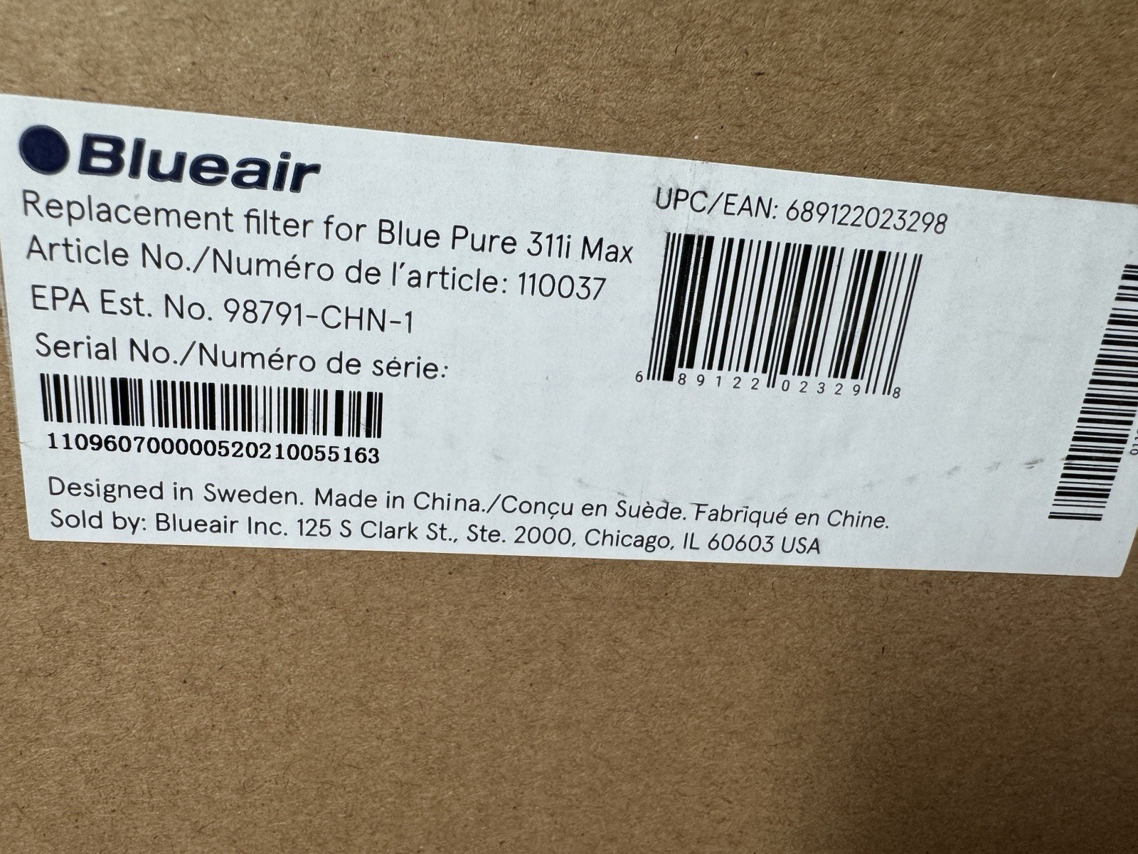 Genuine Blueair Blue Pure F3MAX Replacement Filter for 311i Max – New & Sealed