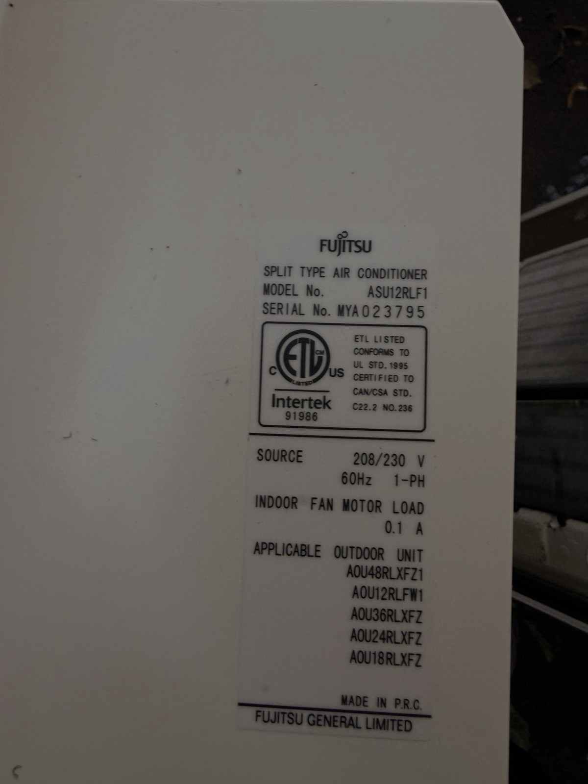 OEM Fujitsu ASU12RLF1 Indoor Unit Display PCB IR Receiver LED Board