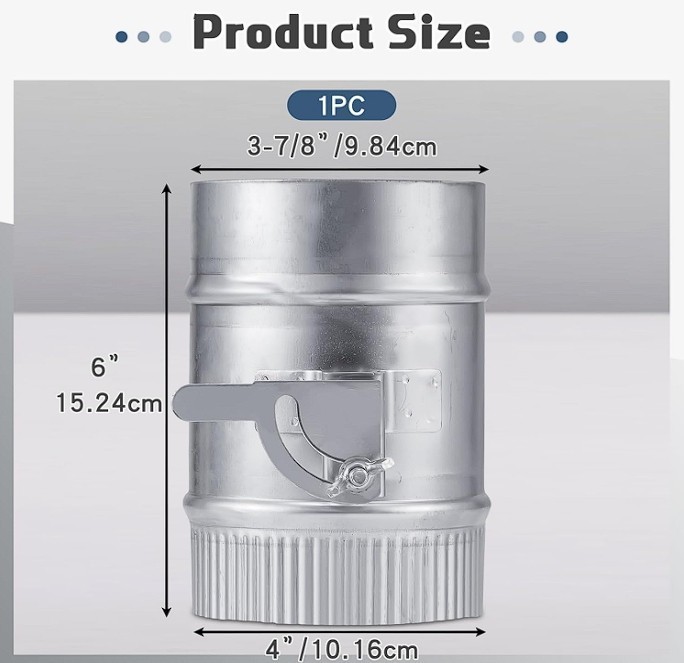 4 Inch Backdraft Damper Manual Volume Control with Galvanized Sleeve for HVAC