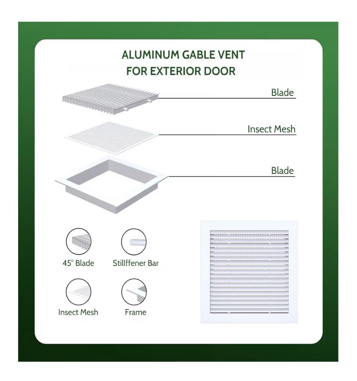 GREEN VENT Modern Air Return Grille 10×10 (Duct Opening), A10