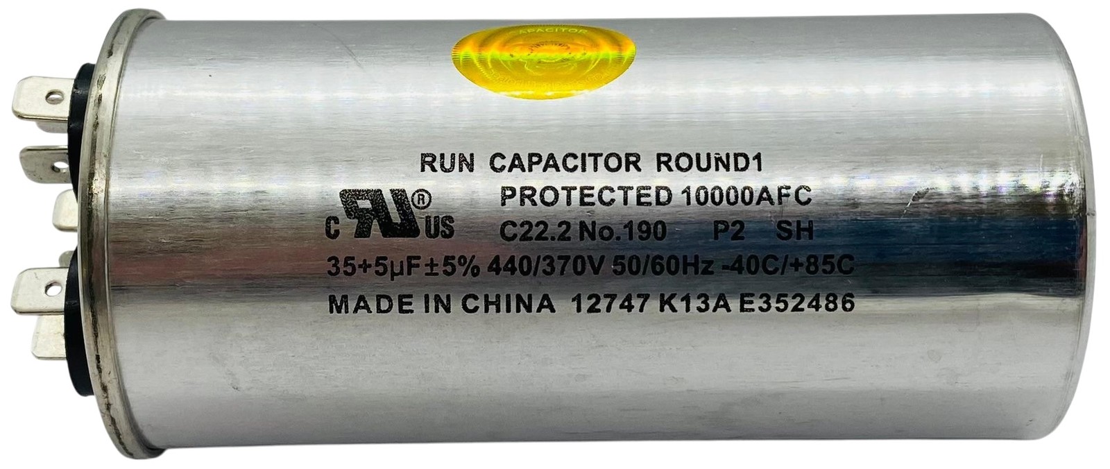 Dual Run Capacitor, Round, 35 + 5 Mfd., 440 Volt, CD35+5X440R