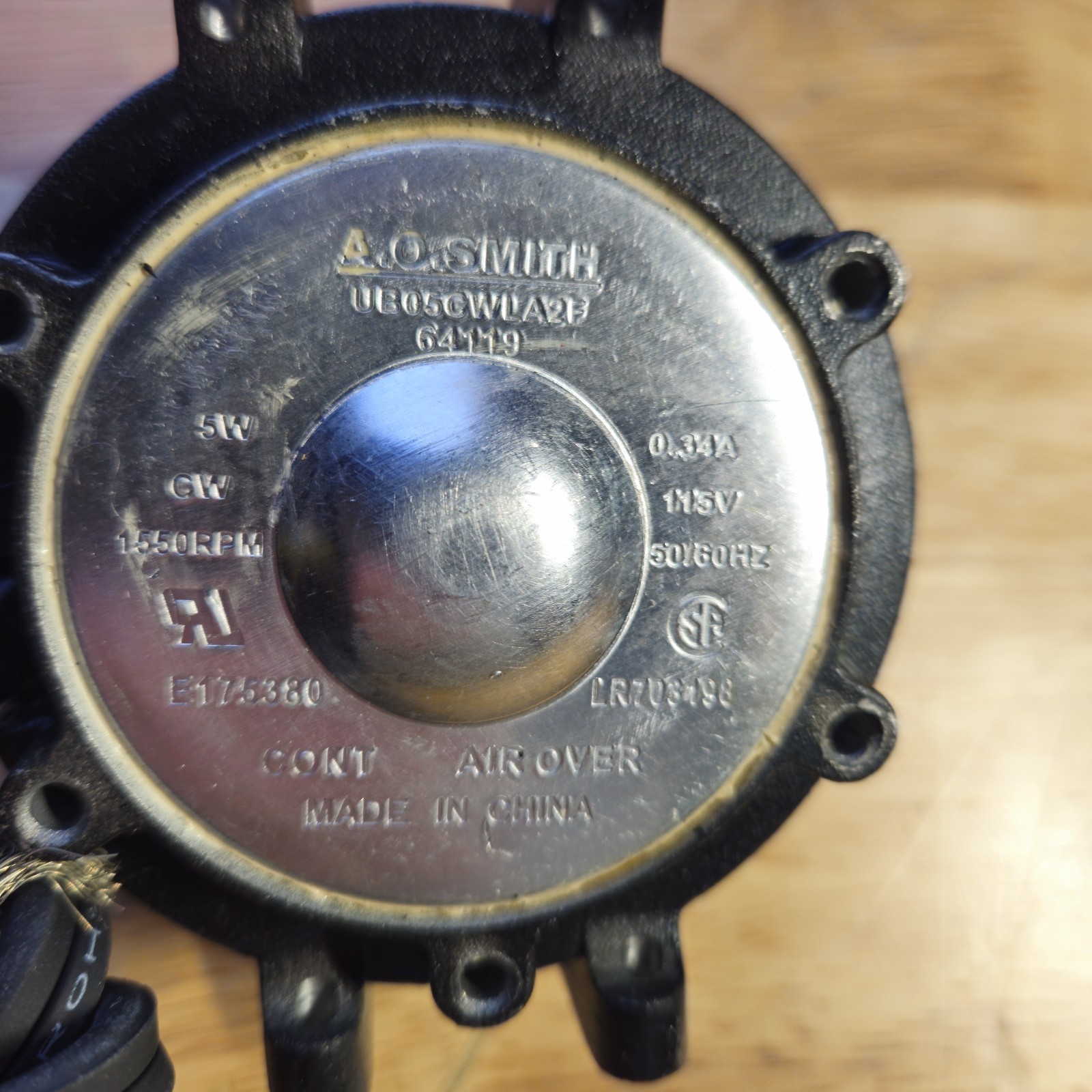 NOS AO Smith Fan Motor 115v 5W .34A 1550 RPM 1 Phase 50/60 Hz CW UG05CWLA2F A.O.