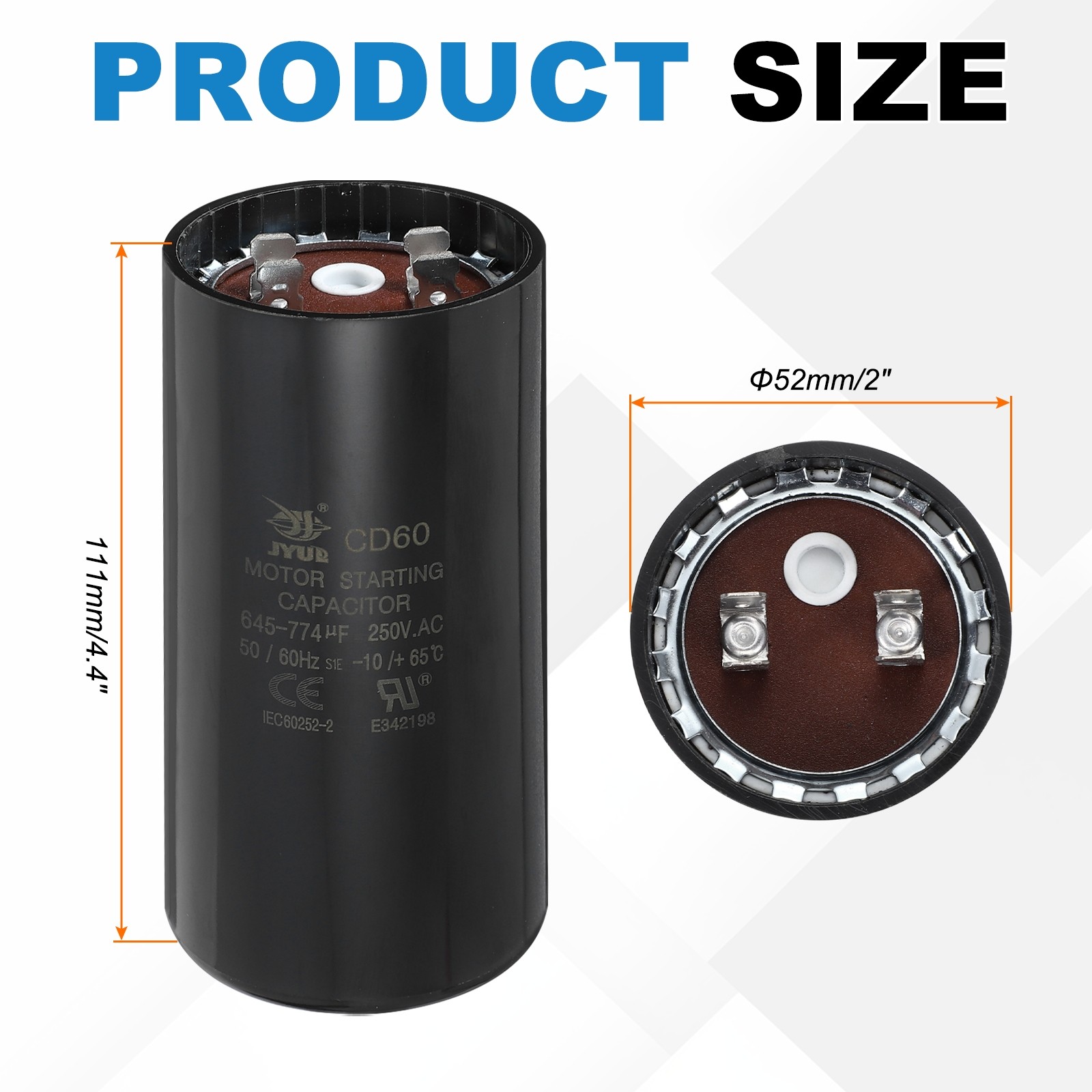 CD60 Capacitor 645-774 UF/Mfd 250VAC Run Motor Start Capacitor Black