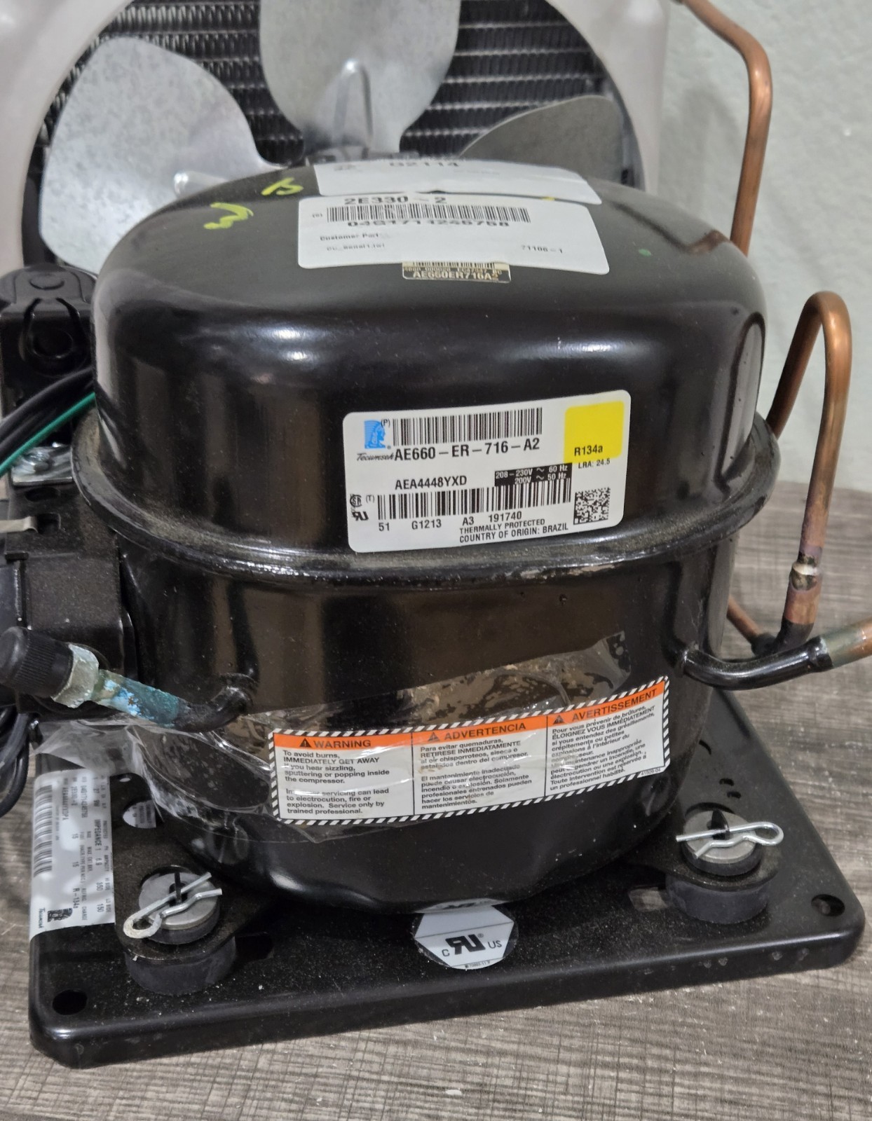 TECUMSEH AEA4444YXDPA 1/4 HP High Temp Air-Cooled Refrigeration Condensing Unit