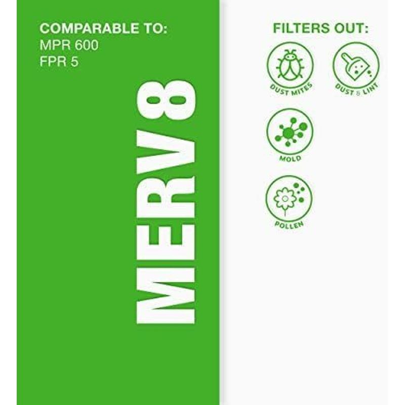 Aerostar 16x20x1 MERV 8 Air Filter, 6 Count, ACTUAL SIZE 6 PACK, White