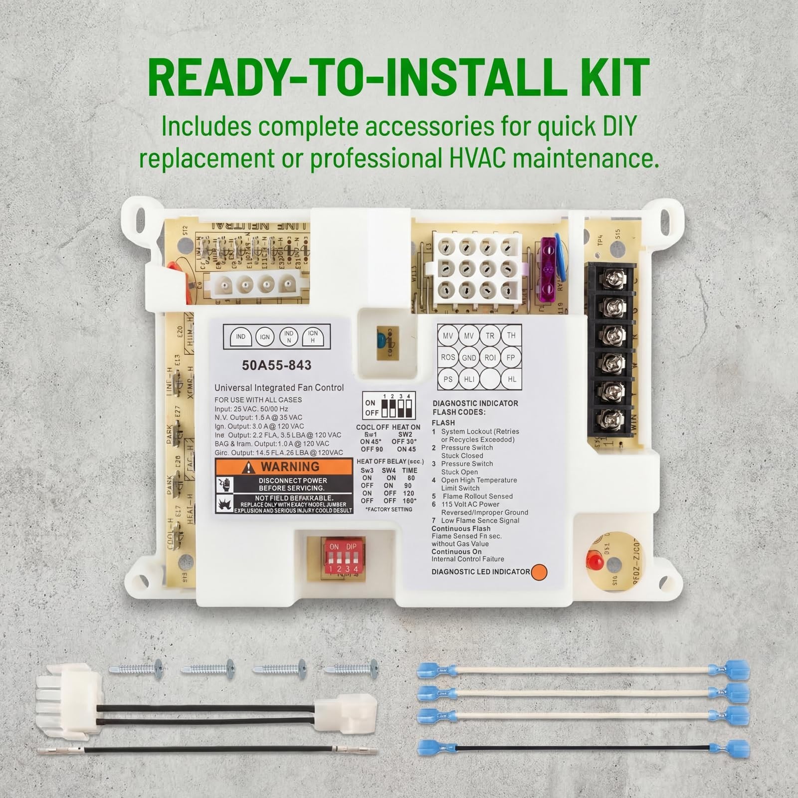 Universal 50A55-843 Integrated Furnace Control Board, Compatible with 50A50, 50A