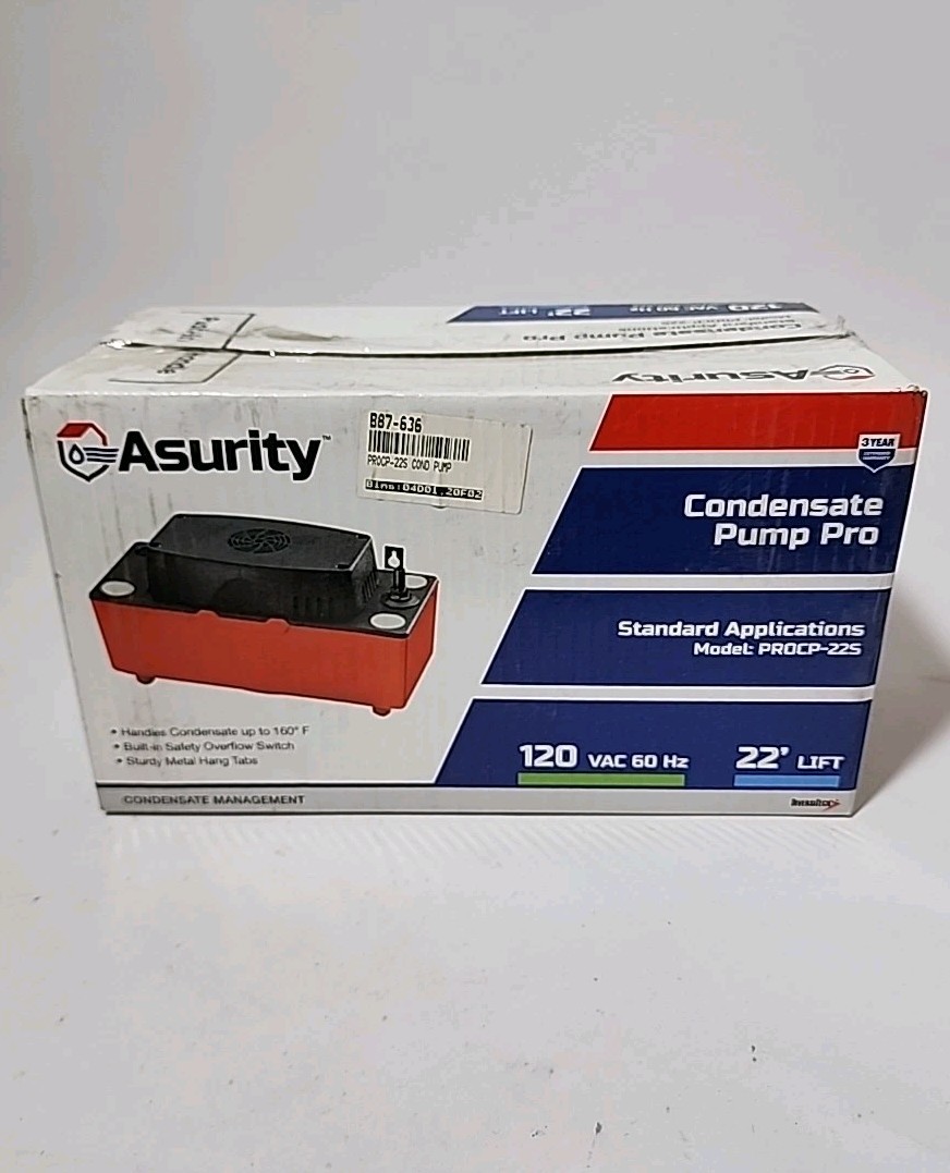 Asurity PROCP-22S Condensate Pump Pro Standard Application 120V 60Hz 22ft Lift