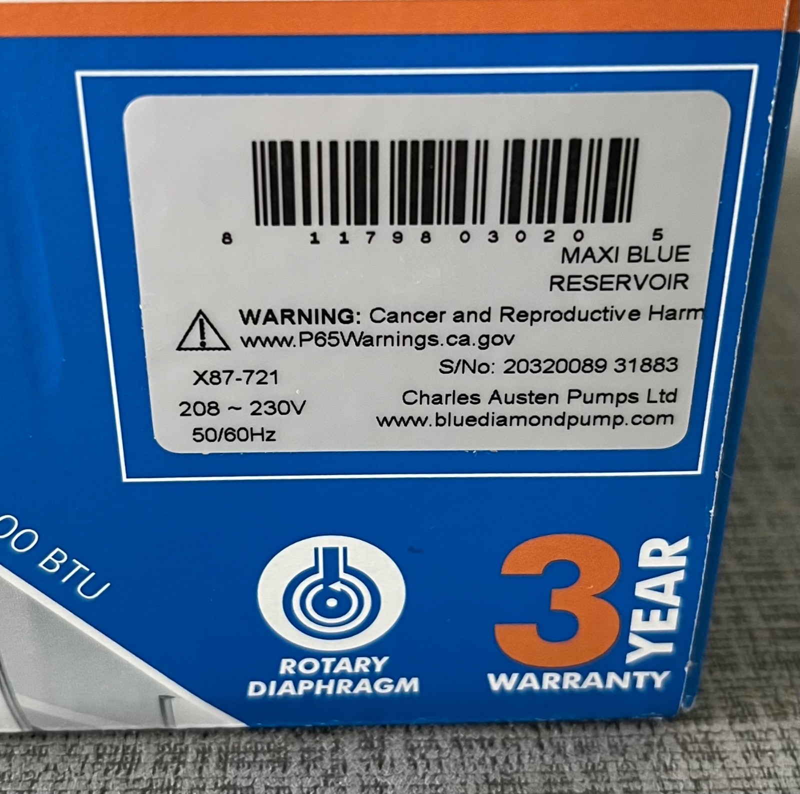 Blue Diamond MaxiBlue Rotary Diaphragm Condensate Pump 3.7 G/H 23ft Head