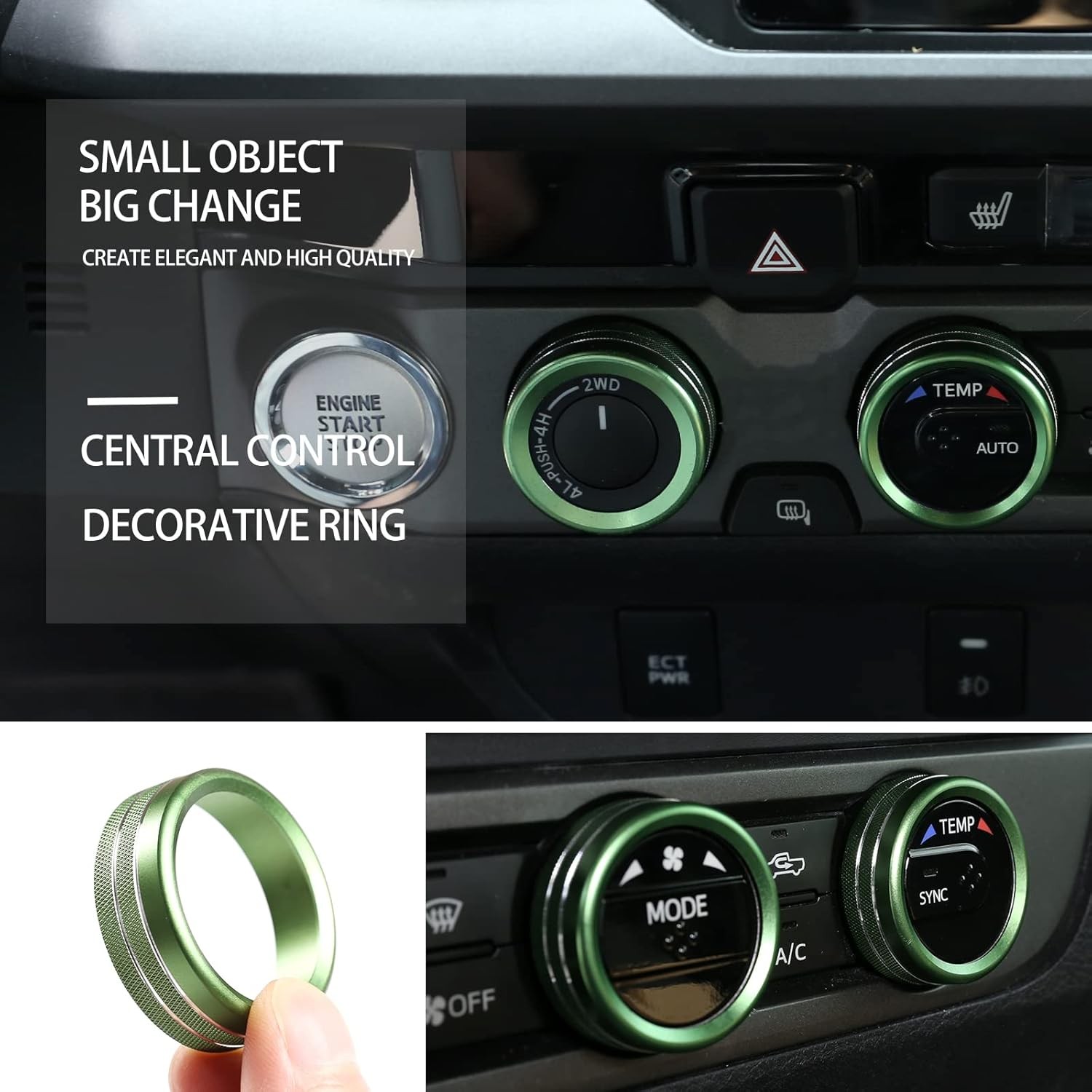 Car Central Control Air Conditioning Knob Ring Compatible with 20 Color: green