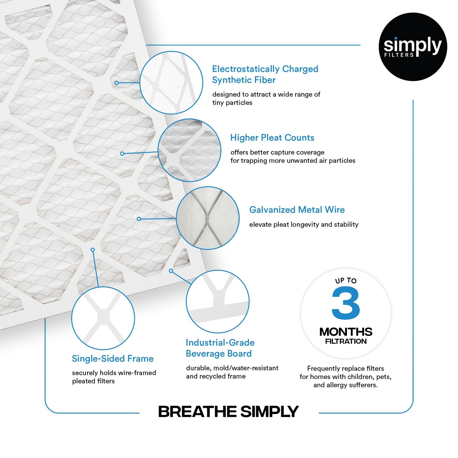 Simply 16X25X1 Air Filter Merv 8 Mpr 600 6 Pack For Home Ac Actual Size