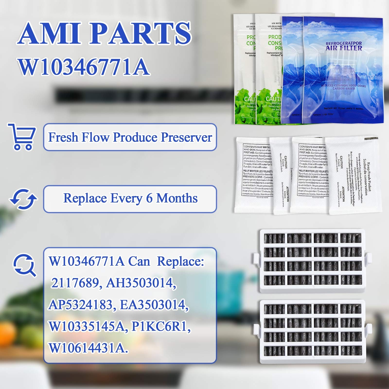 AMI PARTS W10311524 AIR1 Fresh Flow Air Filter & 4 Piece Set, Blue&Green-2