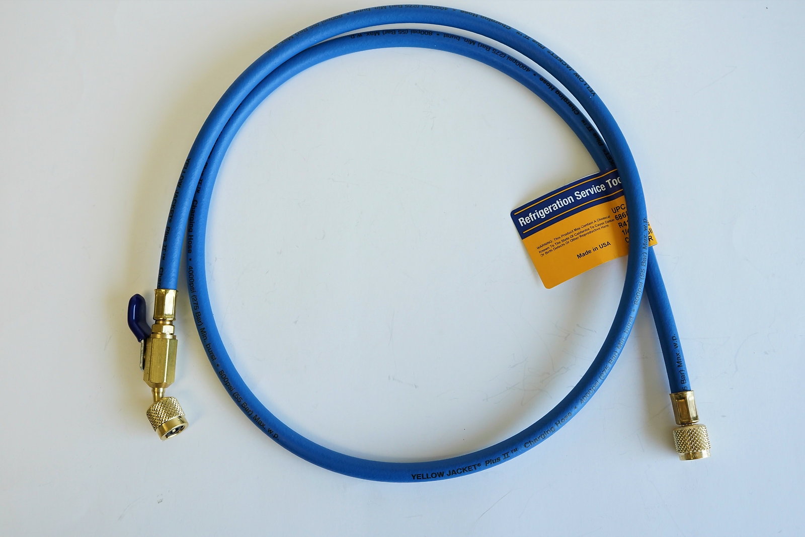 Yellow Jacket 29425 Plus II Charging Hose 60″ 1/4″ x 5/16″ Ball Valve Blue