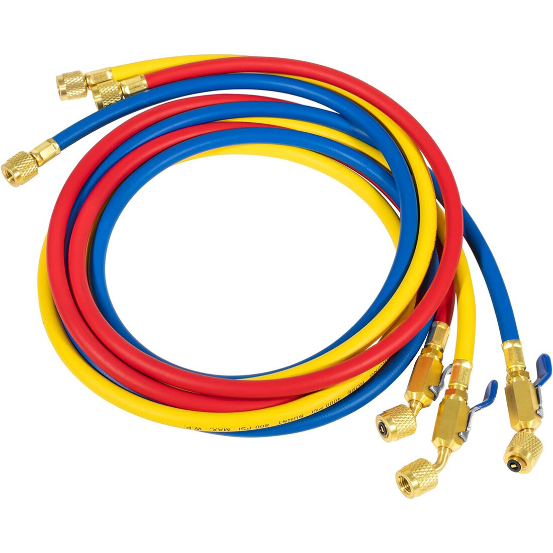 29986 Plus II 1/4″ Red Blue Yellow Charging Hose Compact Ball Valve 72″ 3 Pack