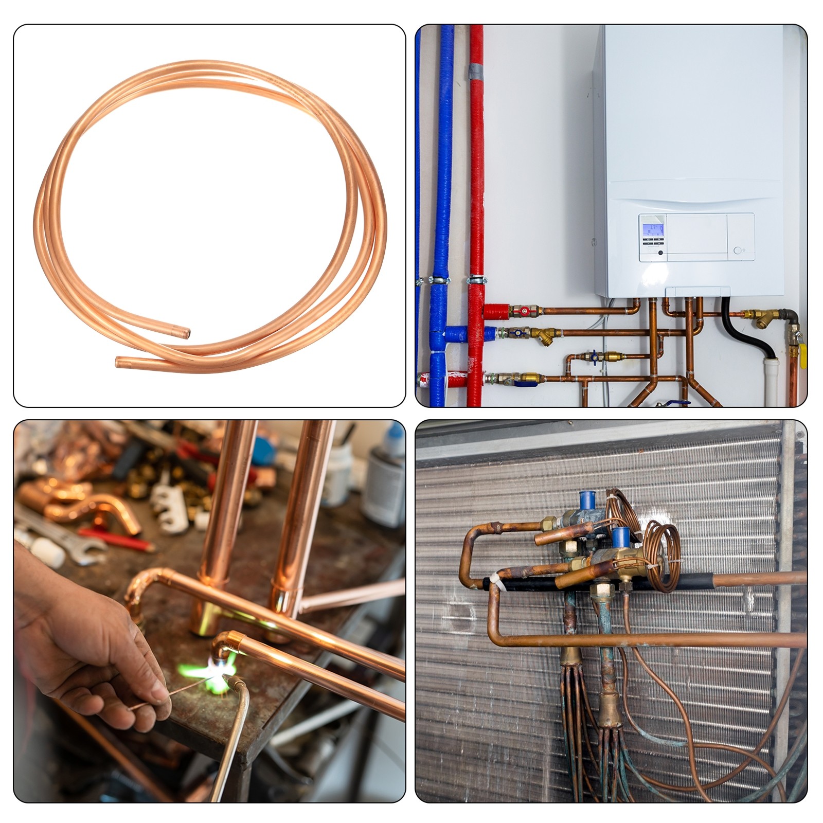 Copper Tube 1/4” OD x 4.9Ft Refrigeration Flexible Pipe Seamless Hollow