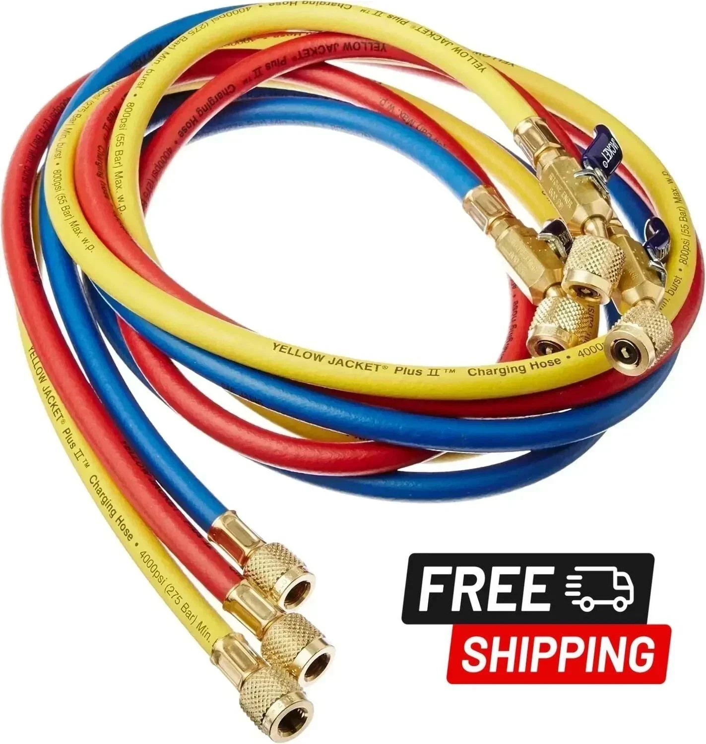 Yellow Jacket 29986 Plus II 1/4″ Hose with Compact Ball Valve 72″ (Pack of 3) US