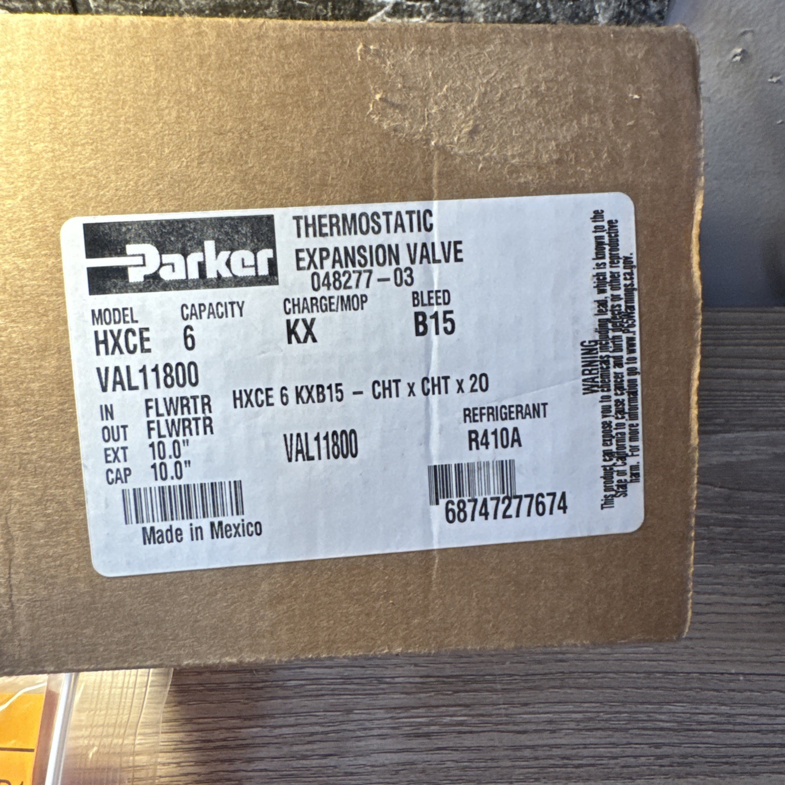 PARKER TERMOSTATIC EXPANSION VALVE 6 CAP VAL11800 MOD HXCE R410A