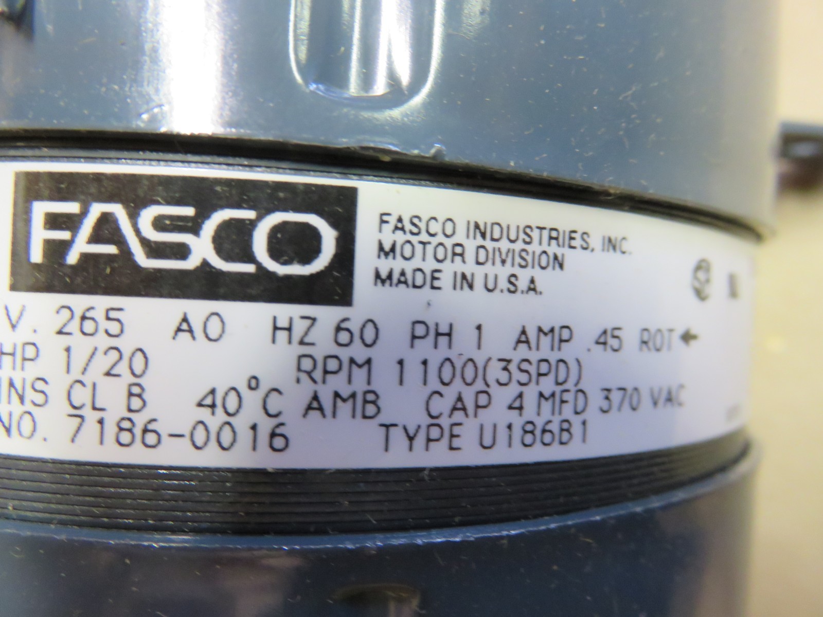 FASCO D1058 ELECTRIC MOTOR 1/20 HP 265 VOLT PART# 7186-0016