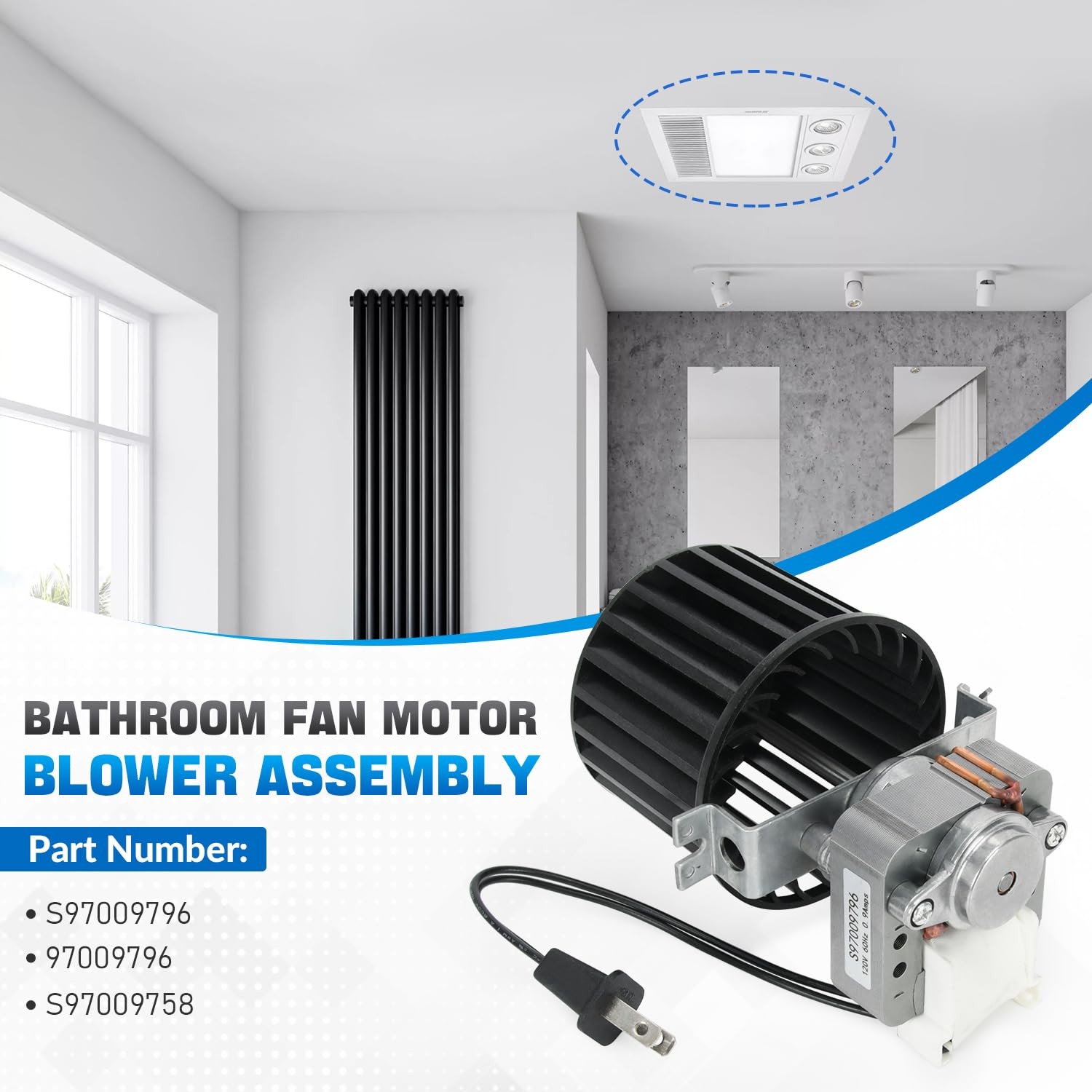 S97009796 Bathroom Fan Motor Blower Assembly Compatible with Broan NuTone…