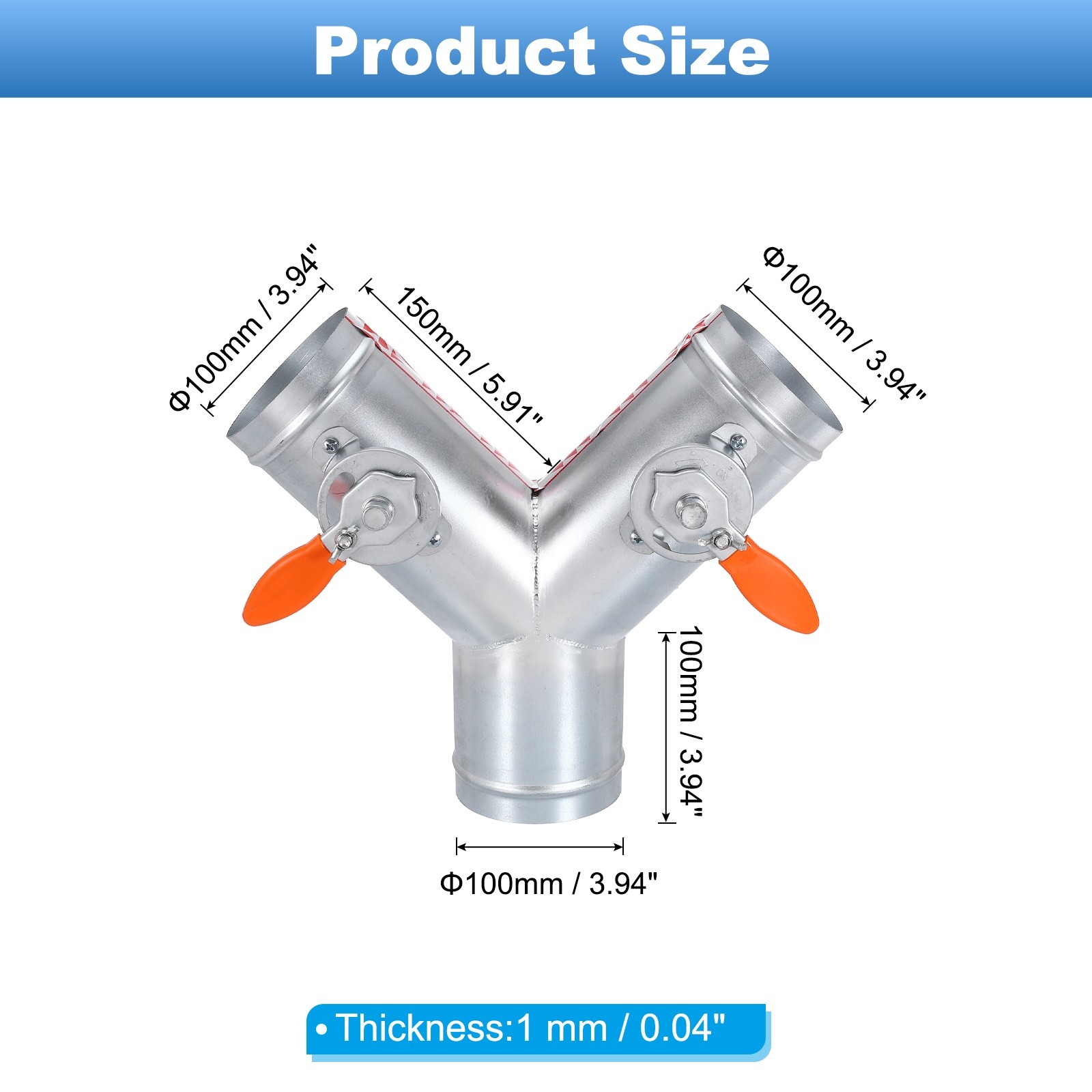 4 Inch OD 3 Way Splitter Y-Shaped Manual Volume Damper for Vents Fans