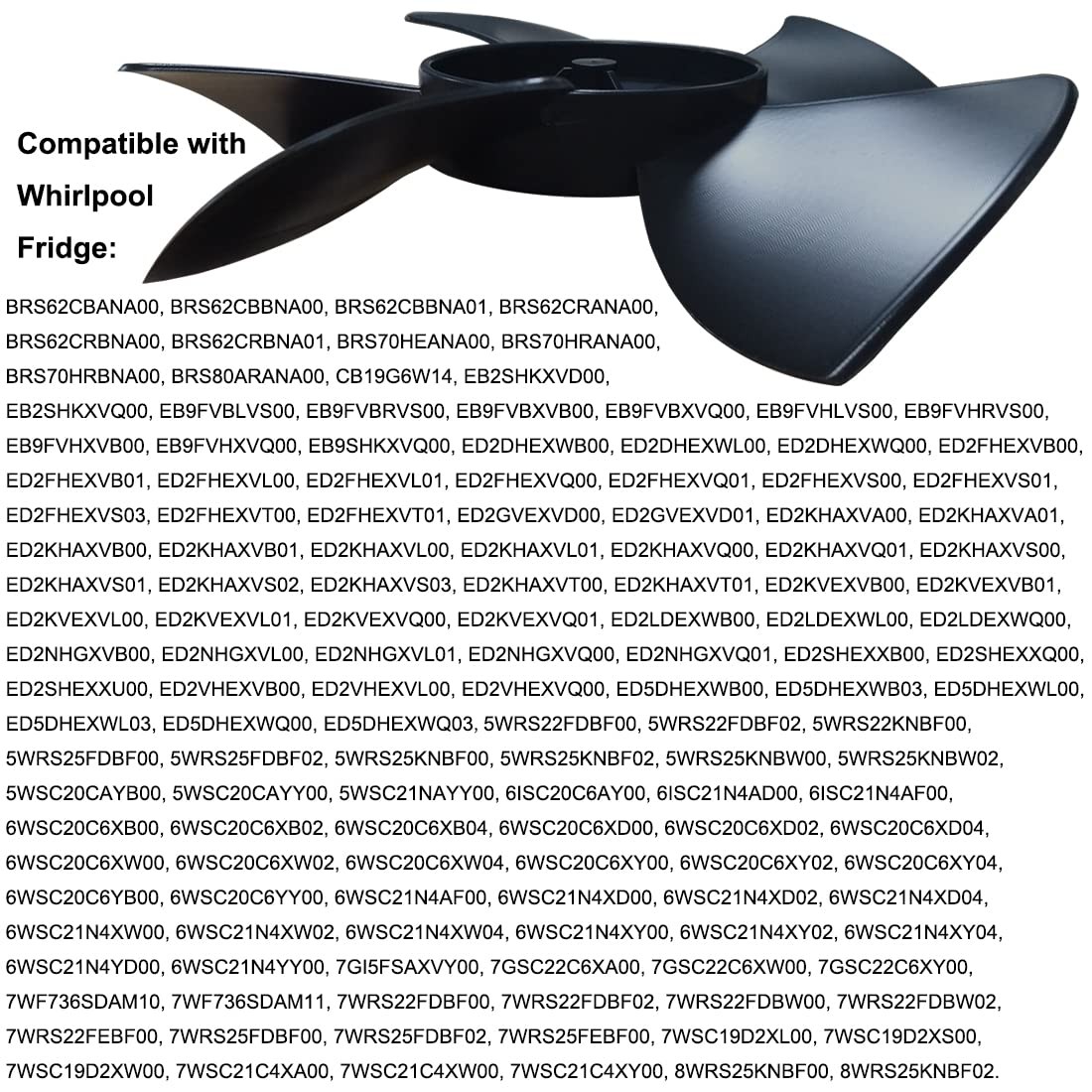 W10156818 Refrigerator Condenser Motor Fan Blade for Whirlpool Kenmore Black