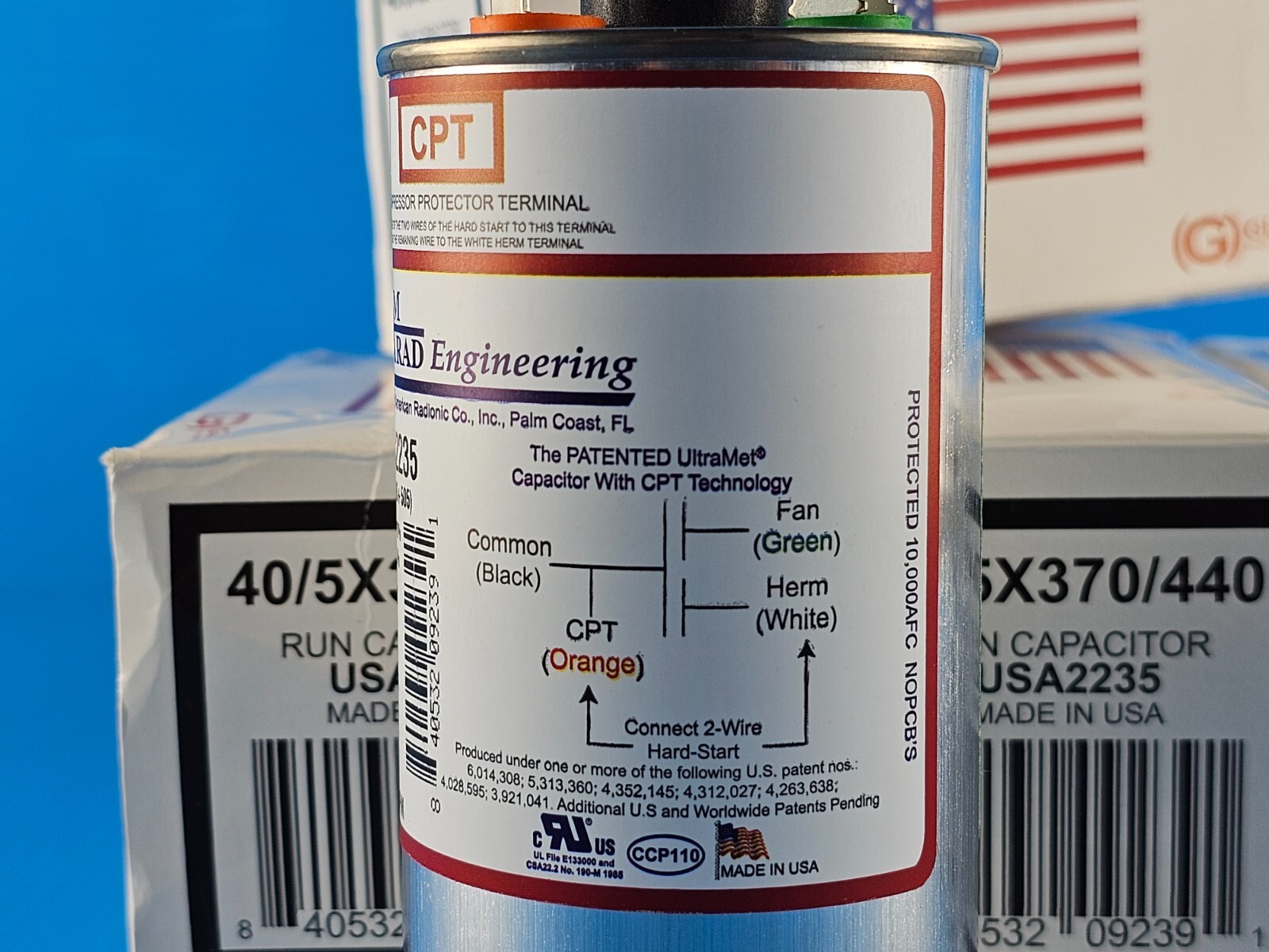 NEW AmRad USA2235 Run Capacitor, 40+5 OFMD x 370/440 VAC, CPT ( Lot of 4 )