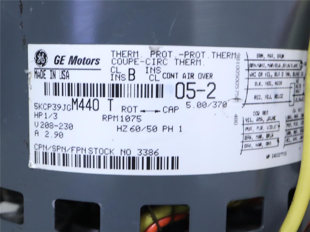 GE Motors 5KCP39JGM440T Furnace Blower Motor 1/3HP 1075RPM 208-230V 1PH 3386