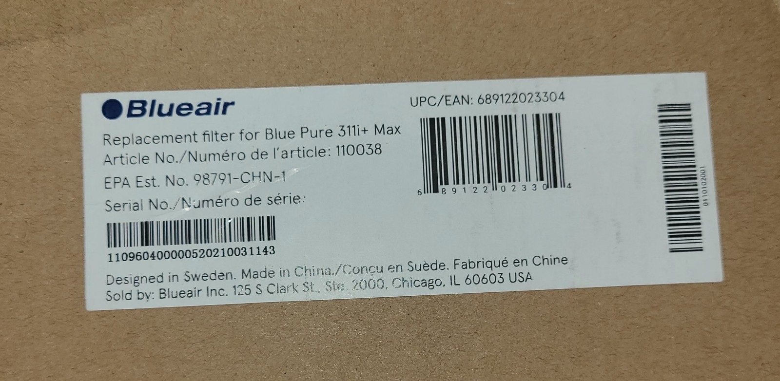 Genuine BLUEAIR Blue Pure F3MAX Replacement Filter for 311i+ Max – NEW