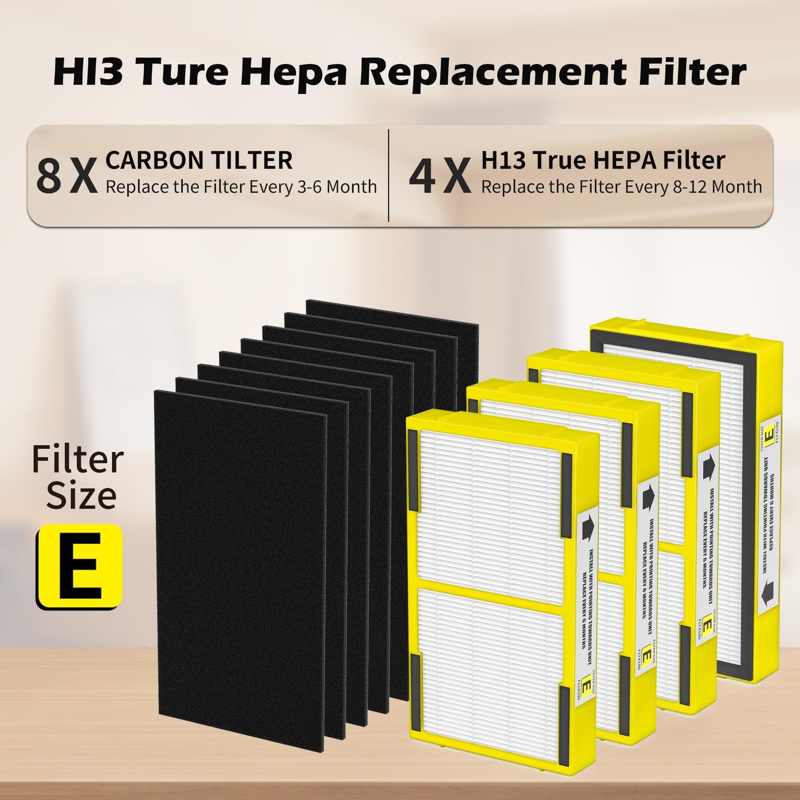 4 Pack FLT4100 HEPA Replacement Filter Size E Compatible With Guardian Techno…