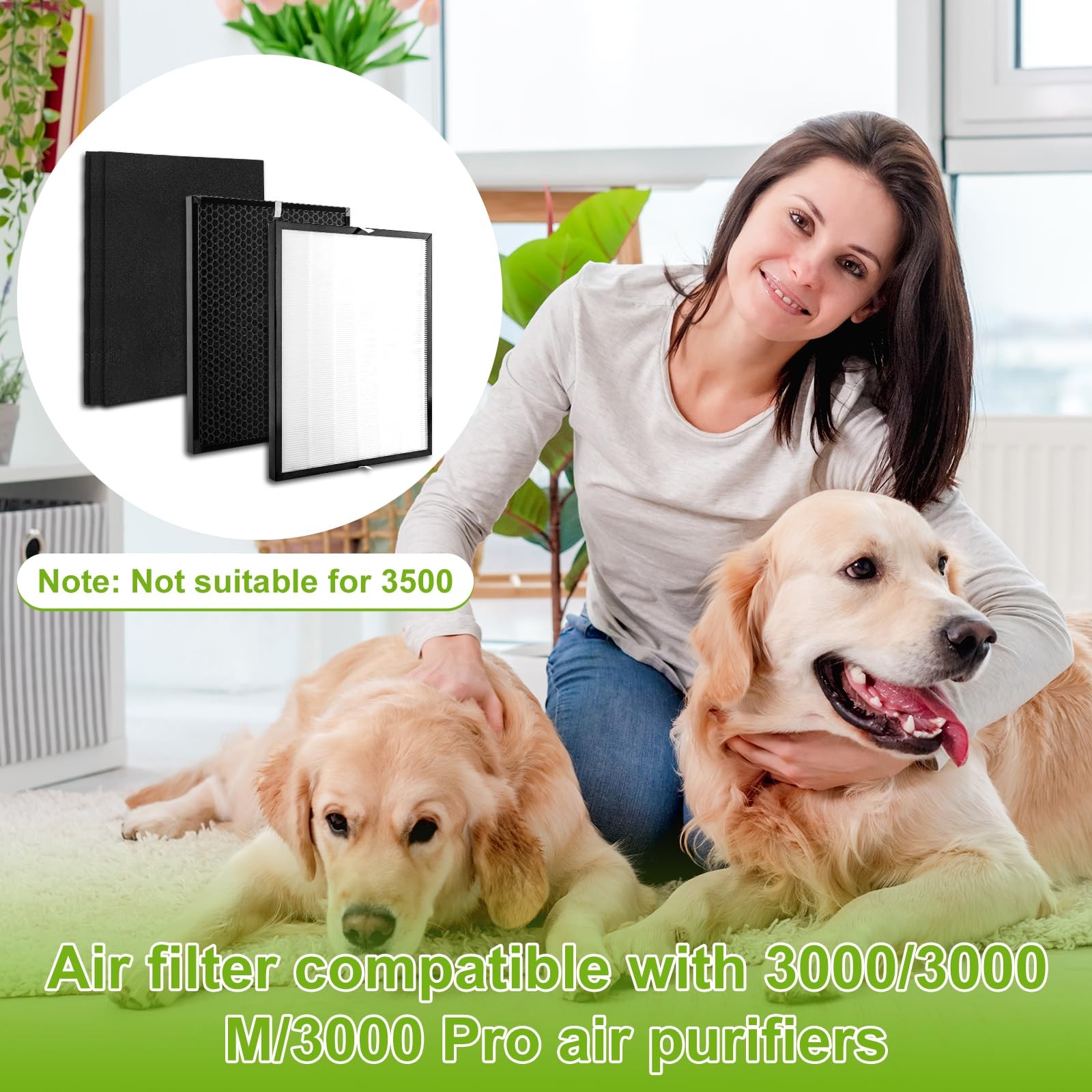 HEPA Filter Activated Carbon Pre-Filter Set for 3000 Air Purifier Replacement