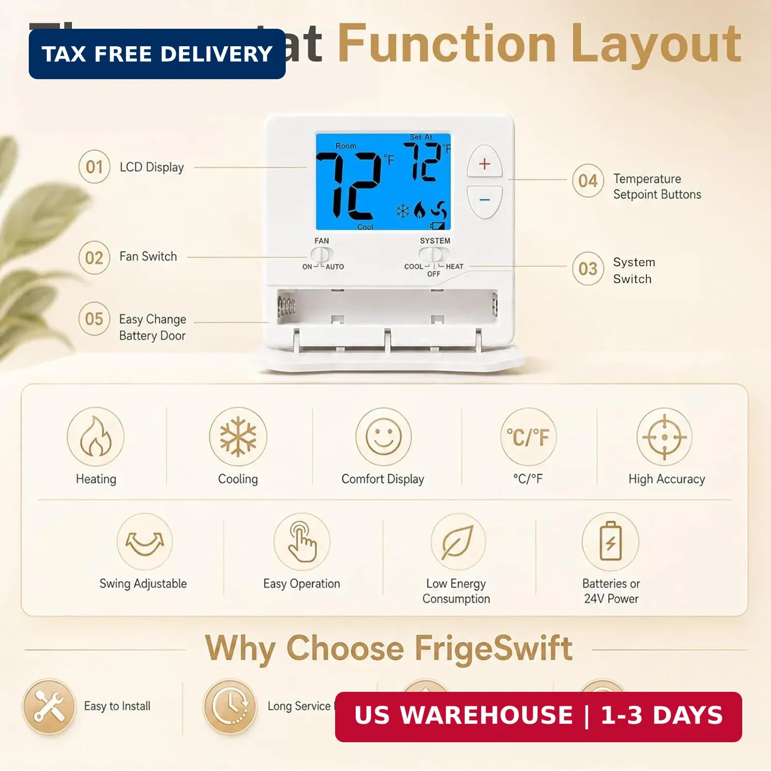 Non-Programmable Thermostats for Home Conventional Single-Stage Heating Cooling